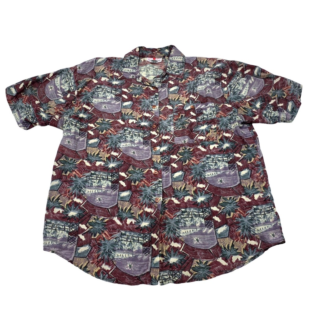 Stunt Collections‎ Vintage Mens Hawaiian Aloha Shirt 100% Silk Tropical Beach XL